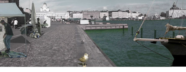 Torimyyntiä Vanhan kauppahallin kohdalla. Helsinki / Kauppatori Eteläsatama Katajanokanlaituri