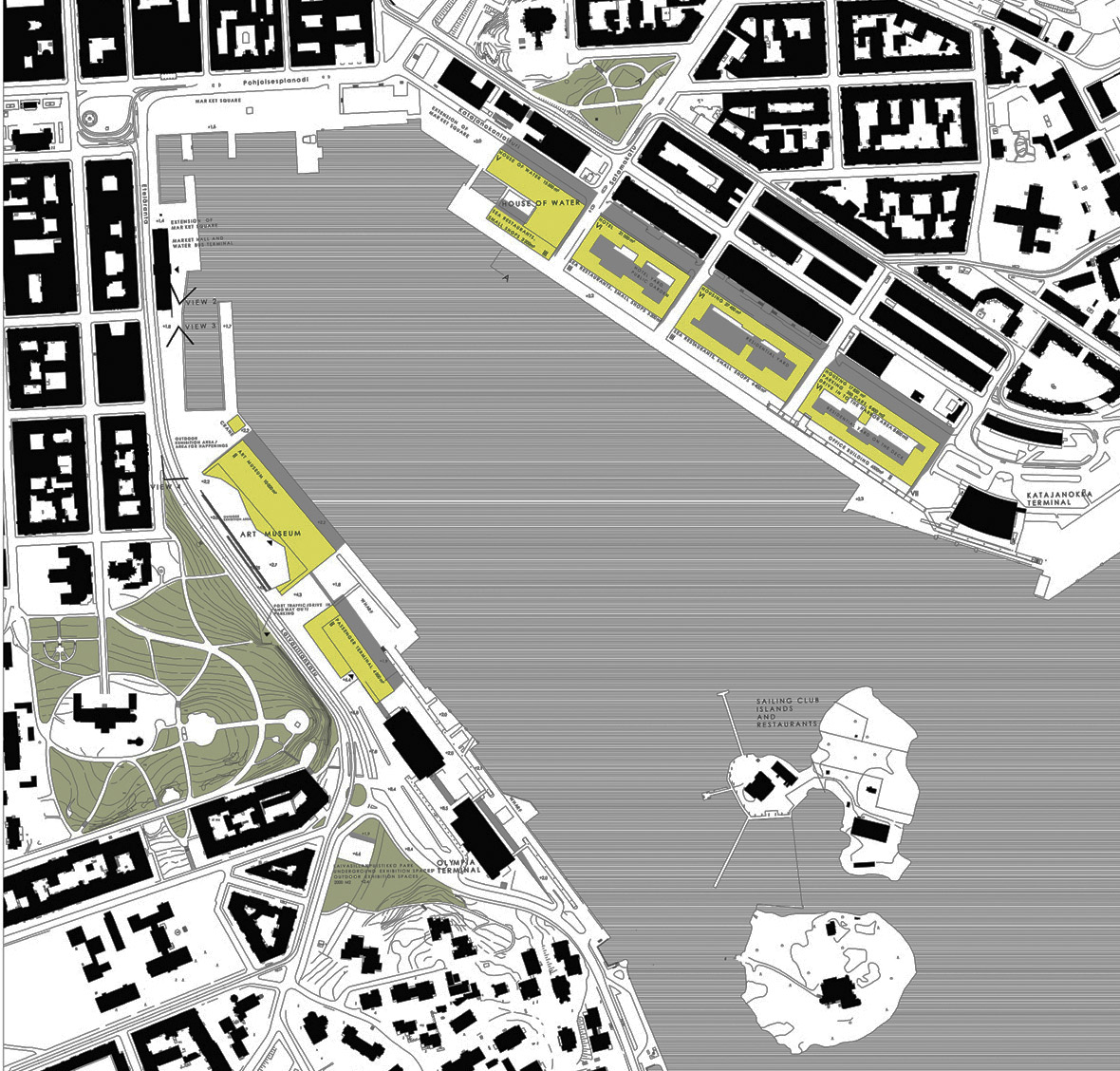 uudisrakentaminen kartalla / new buildings on the map Helsinki / Kauppatori, Eteläranta, Katajanokanlaituri